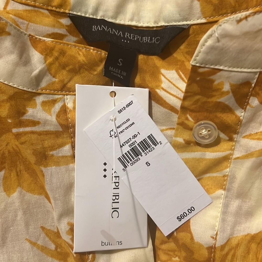 Banana Republic Cotton Floral Blouse Yellow Size S - Picture 10 of 12